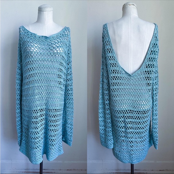 Dresses & Skirts - ⭐️3/$30⭐️ (bundle deal) Vintage Dusty Blue Crochet Dress / one size fits many